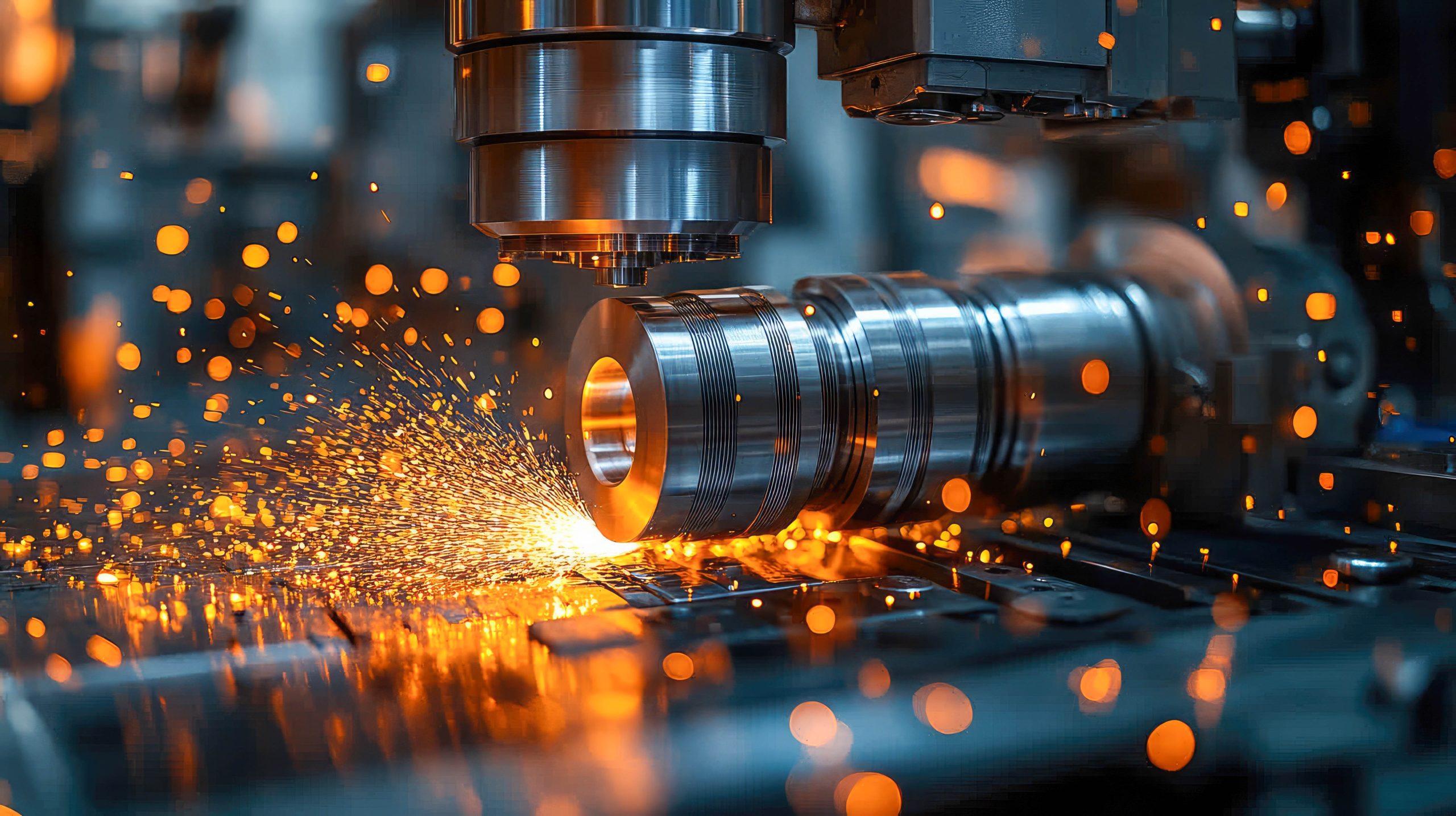 CNC torna tezgahında metal işleme sırasında çıkan kıvılcımlar – Bozdoğan Makina endüstriyel üretim hattı